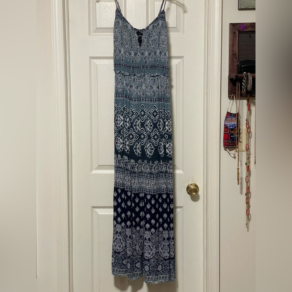 Aqua Blue Paisley Maxi Dress